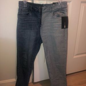 Two tone zipper jeans, size 5/7